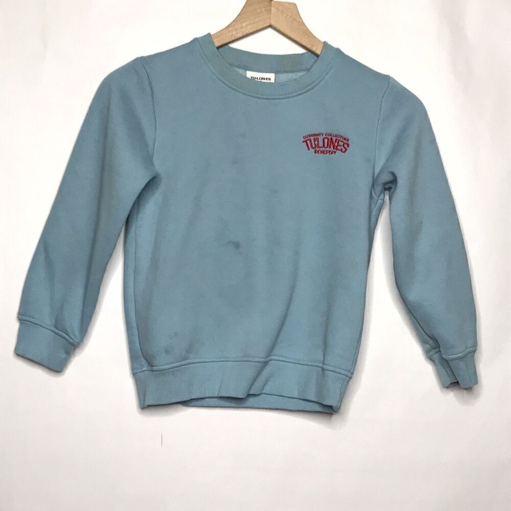 Tulones Kids Unisex Sweatshirt Streetwear Logo Size 7 Blue Red Pullover Long Slv